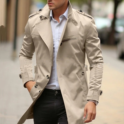 Chaqueta informal de solapa de talla grande para hombre – Abrigo de otoño de longitud media