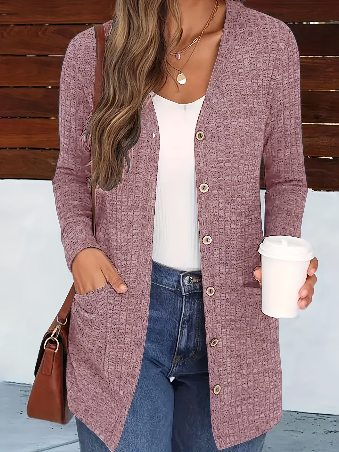 Cárdigan elegante con cuello de pico para mujer – Suéter acogedor de otoño con botones