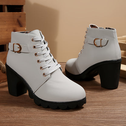 Women’s High Heel Ankle Boots – Block Heel Elegant Slip-On