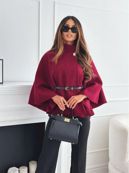 Haut cape chauve-souris Loom & Soul – Veste ceinturée en laine à col montant pour femme