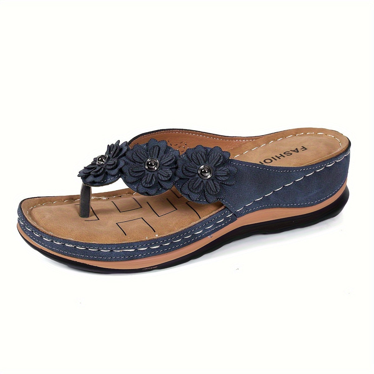 Sandalias tipo chancleta de cuña floral – Elegantes zapatos de verano con plataforma