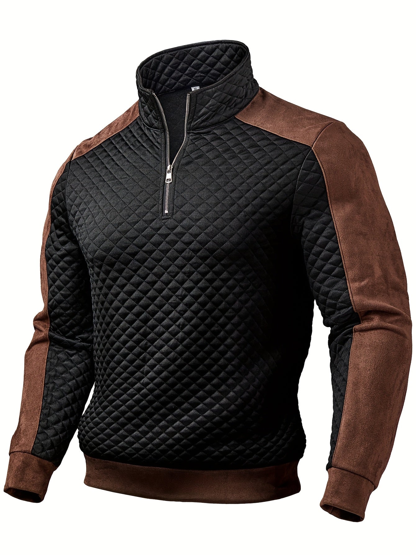 Henley de punto de rombos con cremallera para hombre – Suéter con bloques de color texturizado