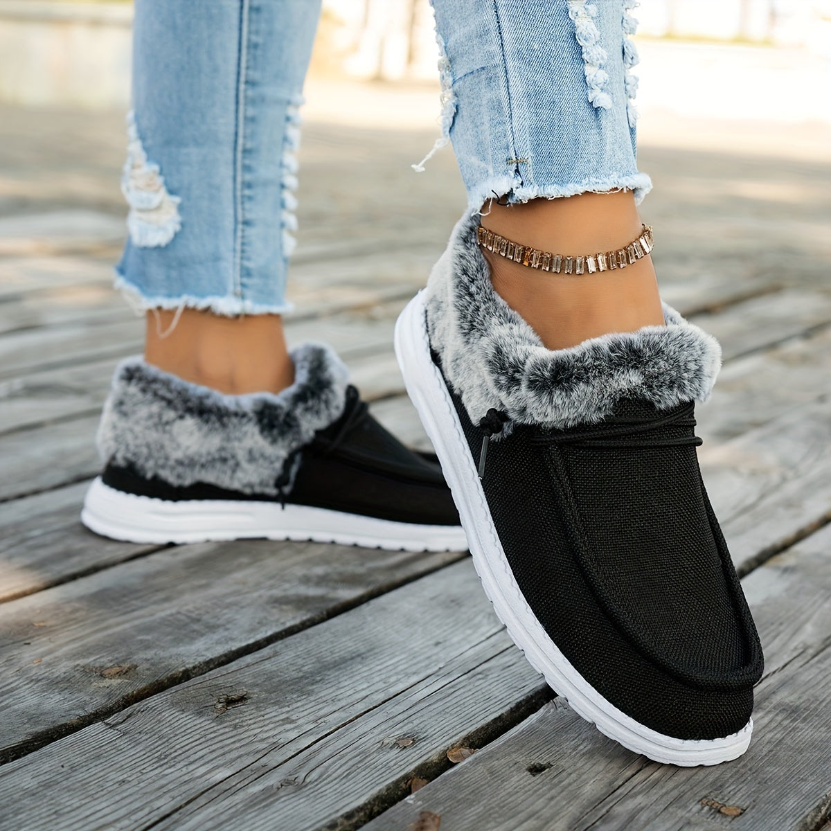 Mocassins à enfiler pour femmes – Chaussures d'hiver décontractées chaudes et antidérapantes avec semelle en EVA
