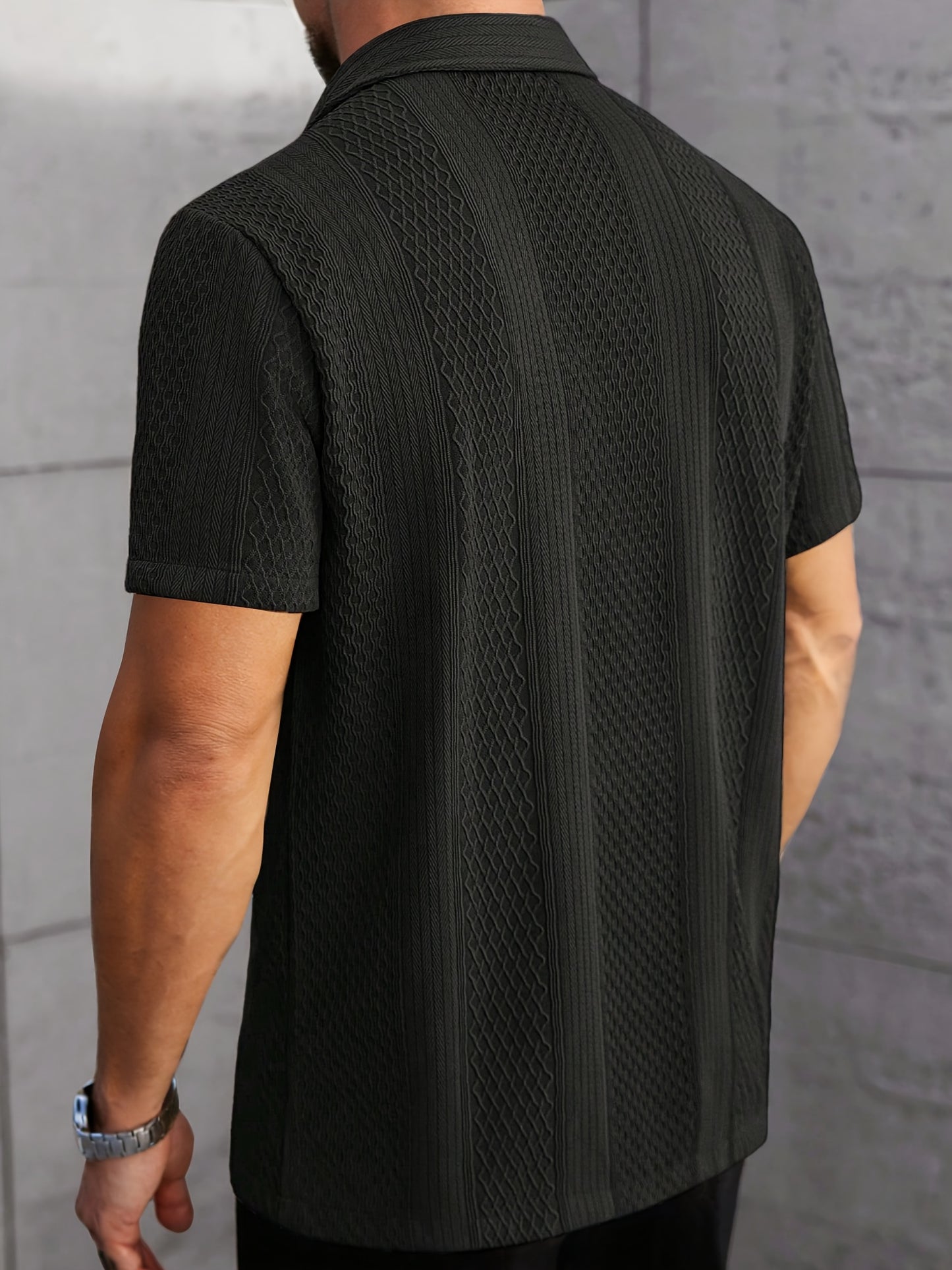 Camisa de manga corta de jacquard para hombre - Abotonada informal de verano