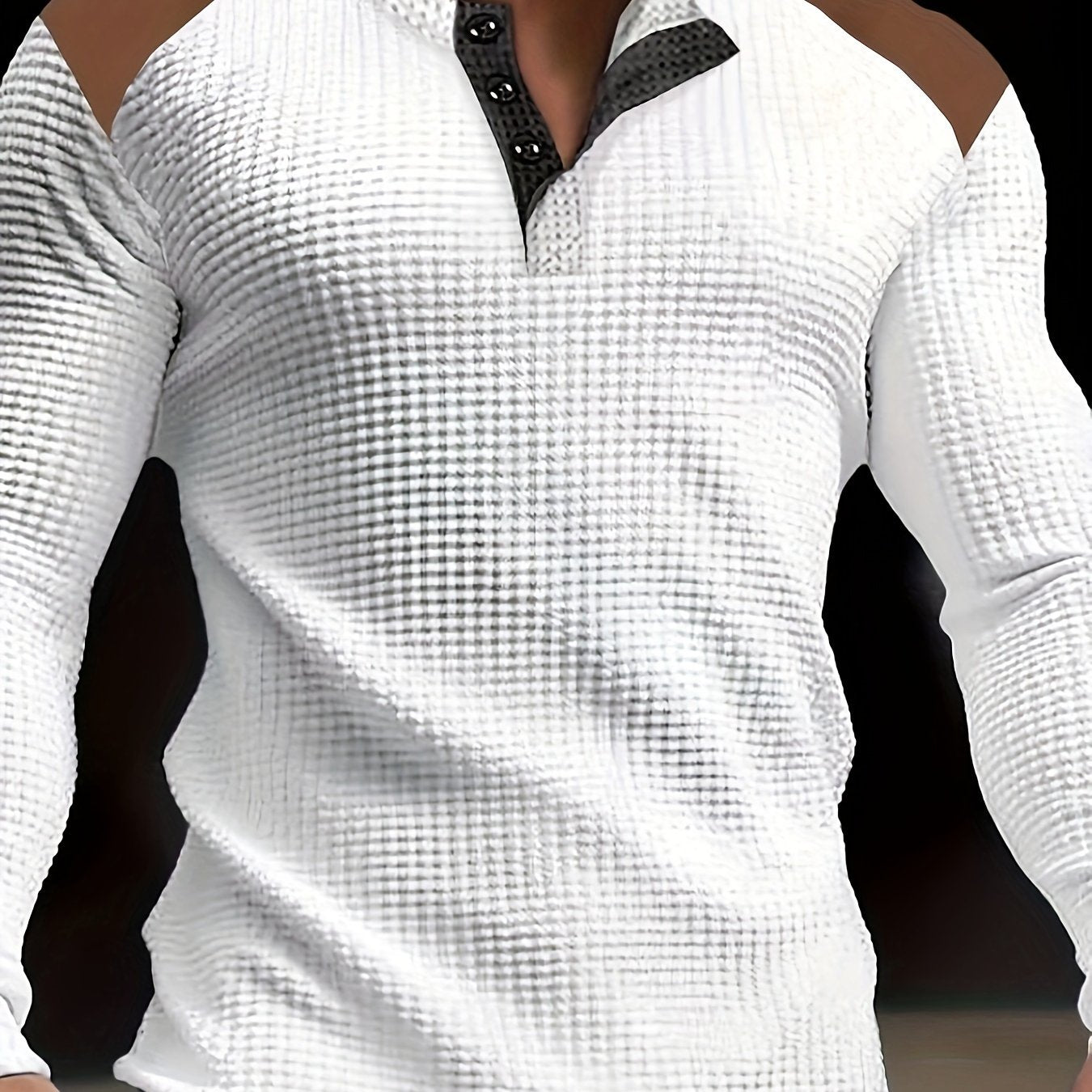 Haut Henley gaufré pour homme – Haut décontracté à manches longues et détails contrastants