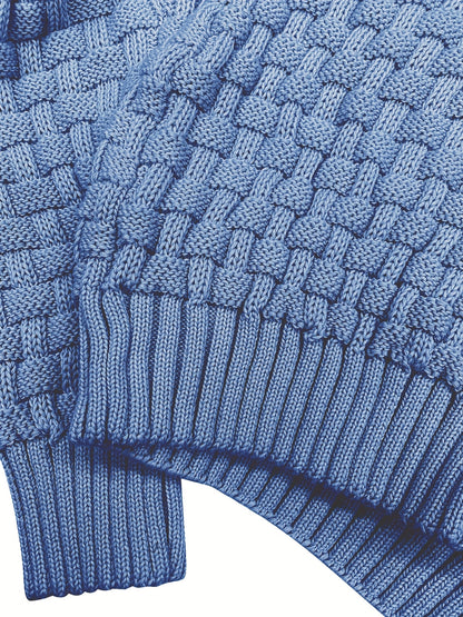 Men’s Waffle Knit Sweater – High Stretch Pullover with Lapel Collar