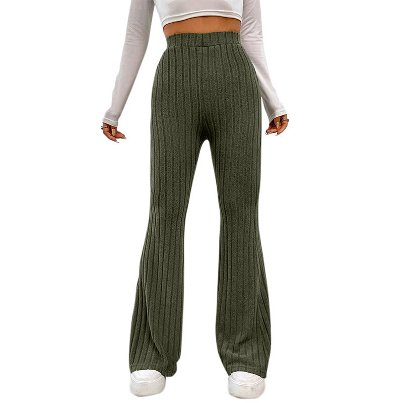 Pantalon large taille haute tendance Loom & Soul pour femme – en polyester léger avec surpiqûres (vert, gris, kaki)