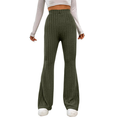 Pantalon large taille haute tendance Loom & Soul pour femme – en polyester léger avec surpiqûres (vert, gris, kaki)