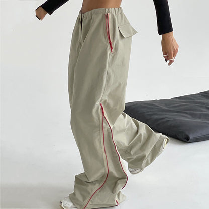Pantalones holgados de mujer Loom & Soul que combinan con todo – Pantalones de algodón de tiro bajo y pierna ancha con bolsillos (Caqui)