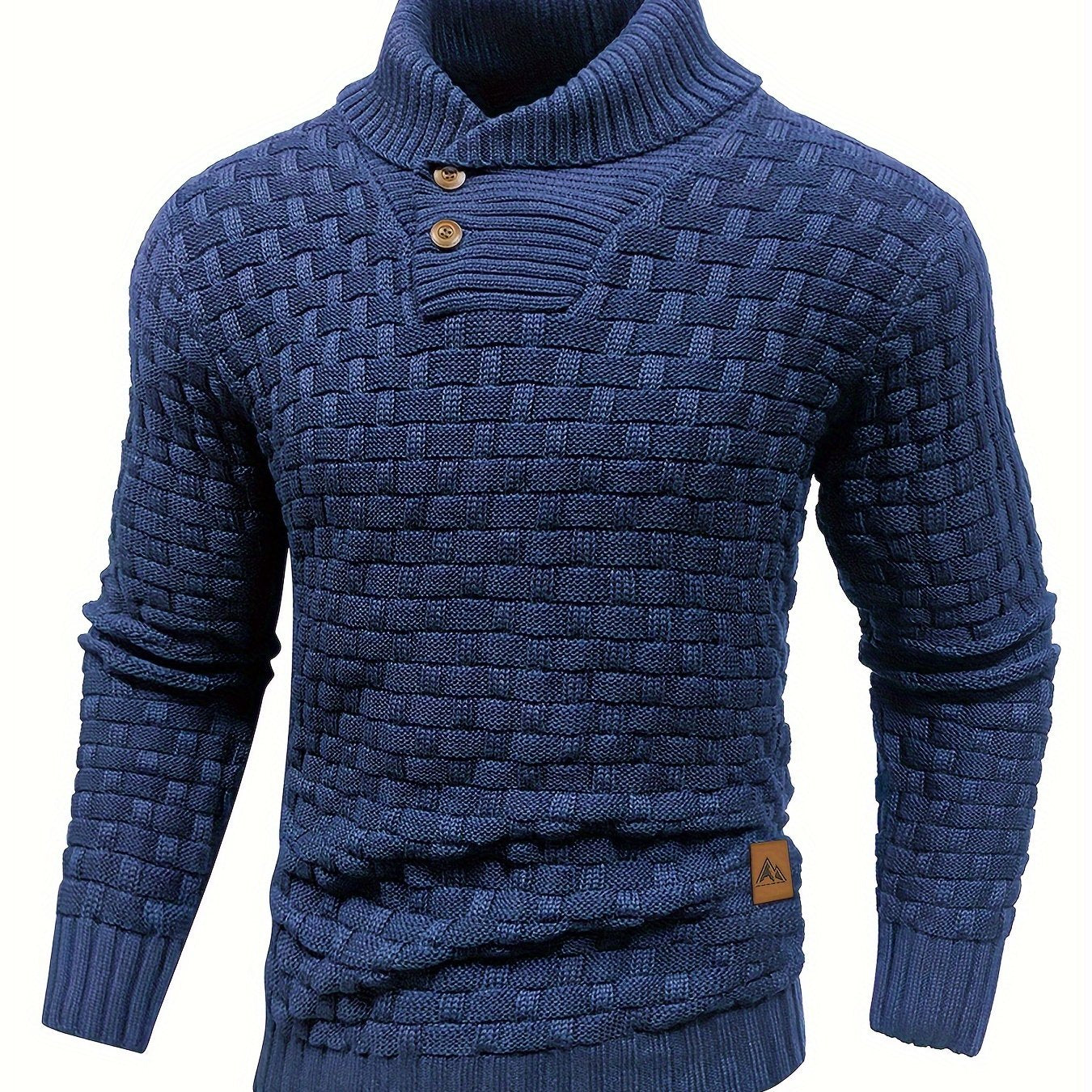 Men’s Waffle Knit Sweater – High Stretch Pullover with Lapel Collar