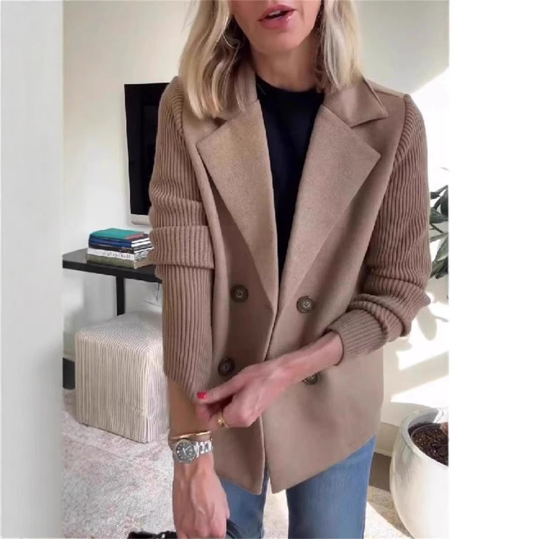 Chaqueta de Solapa Cruzada para Mujer – Abrigo con Mangas Tejidas Empalmadas