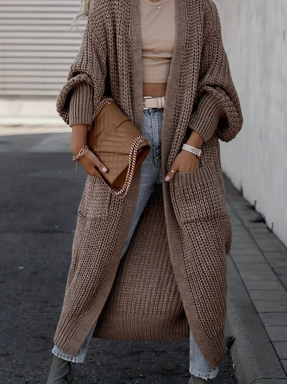 Elegante cárdigan acanalado con cuello en V profundo – Suéter de punto de otoño/invierno para mujer