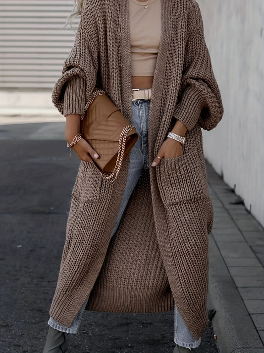 Elegante cárdigan acanalado con cuello en V profundo – Suéter de punto de otoño/invierno para mujer