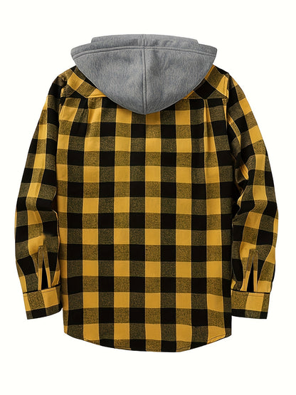 Camisas a cuadros con capucha para hombre, 2 piezas – Conjunto de chaqueta tipo suéter con botones