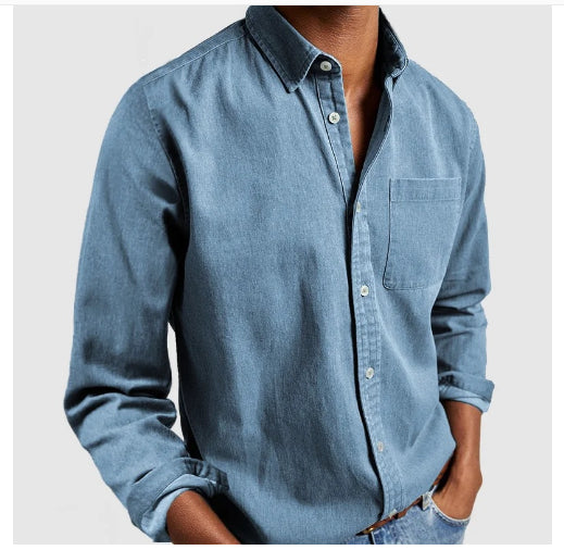 Camisa de manga larga con solapa para hombre – Cárdigan casual de mezcla de algodón