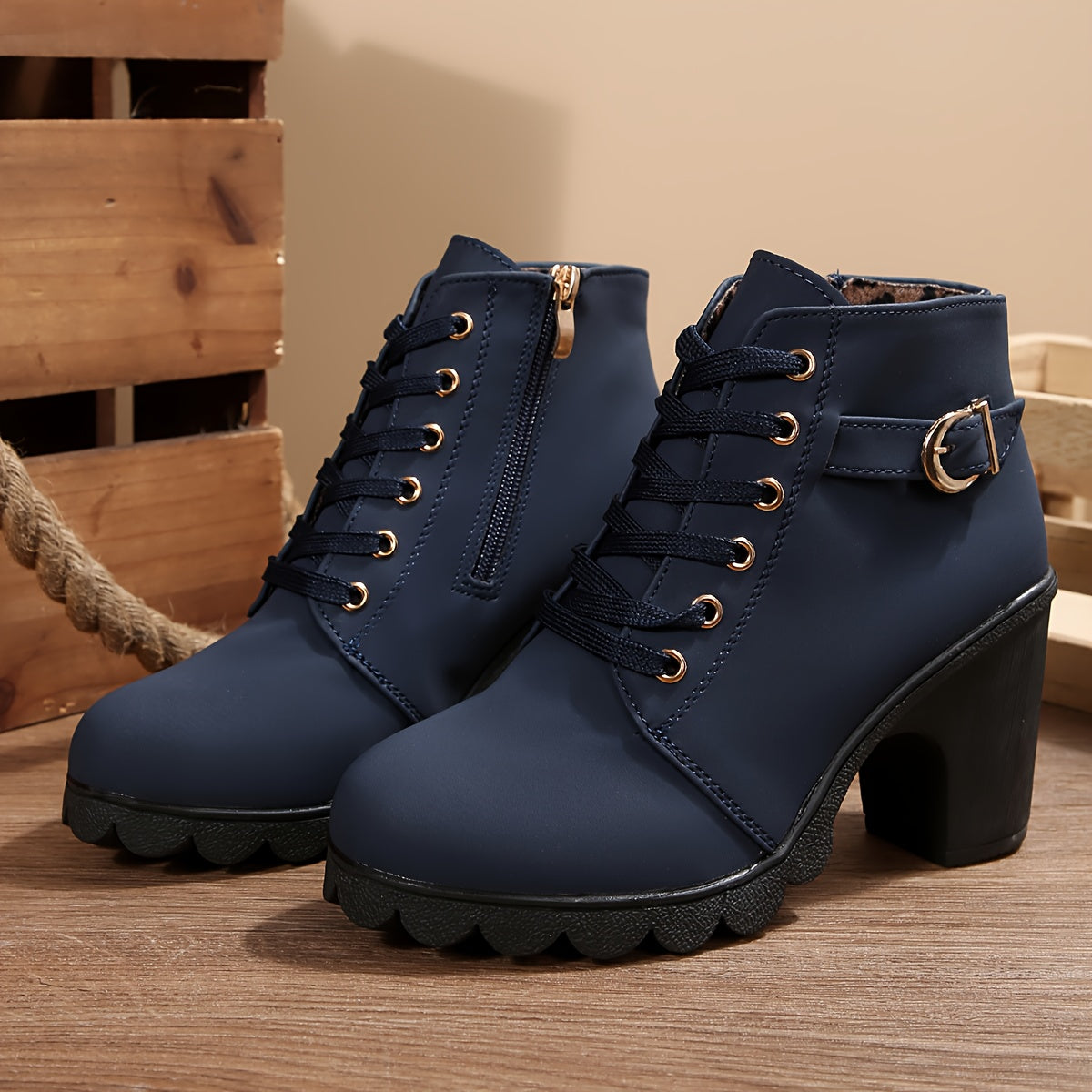 Women’s High Heel Ankle Boots – Block Heel Elegant Slip-On