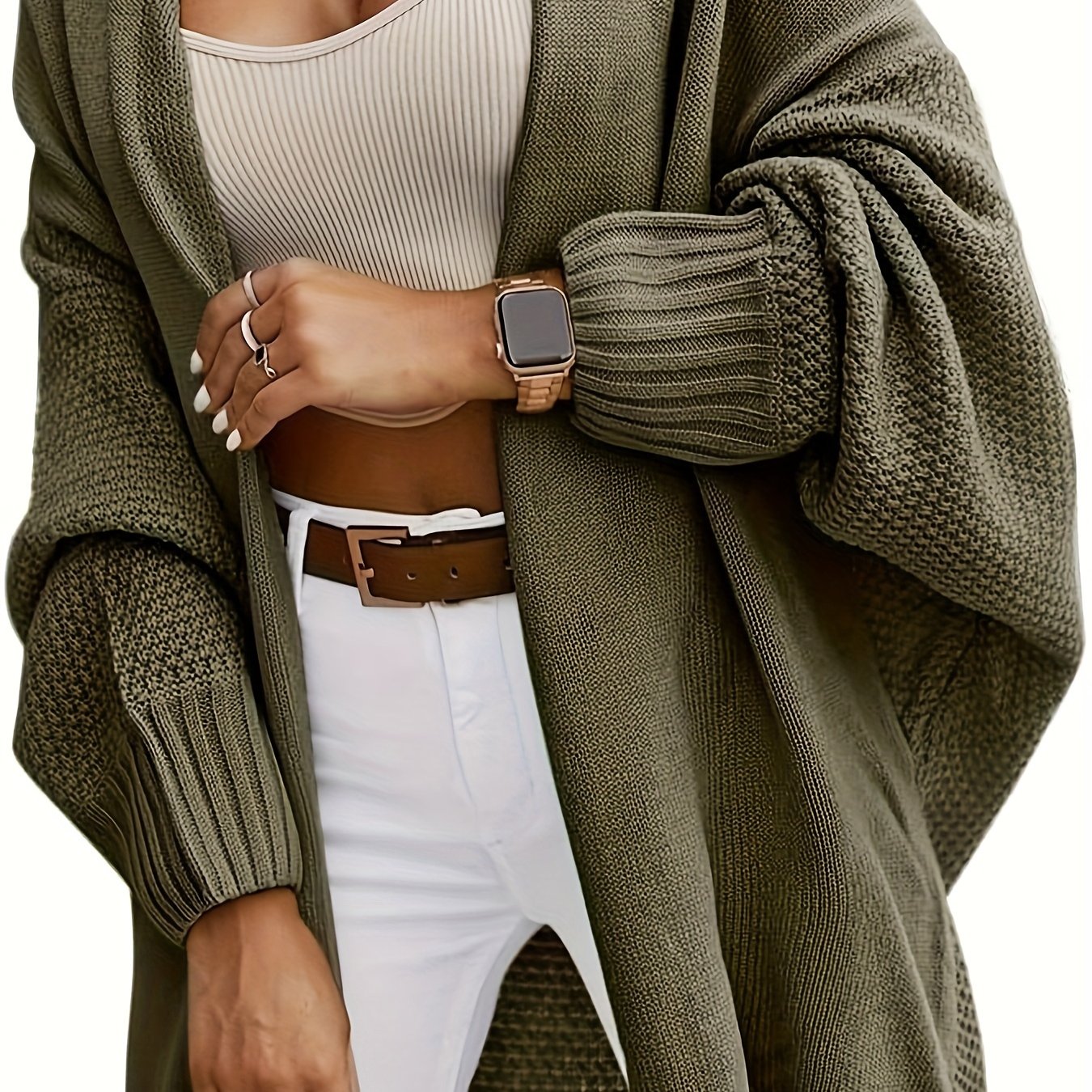 Cárdigan de punto oversize para mujer – Suéter con frente abierto y mangas murciélago