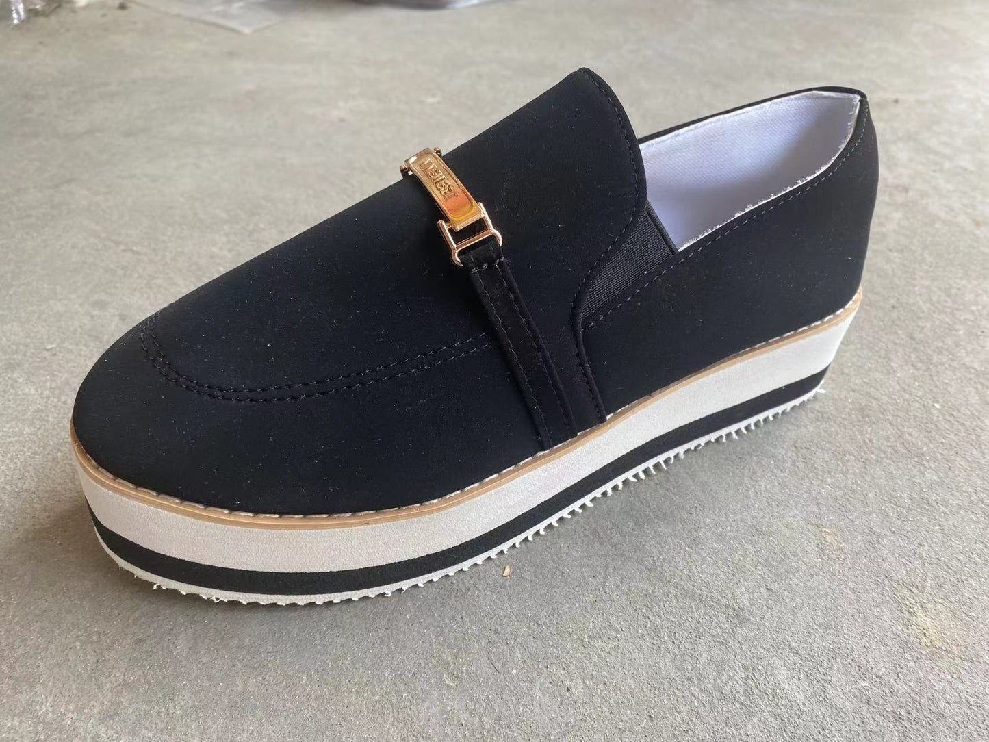 Loom & Soul™ Zapatillas sin Cordones con Plataforma para Mujer – Planas de Cuero Sintético Casuales con Suela Cómoda de Cuña Baja