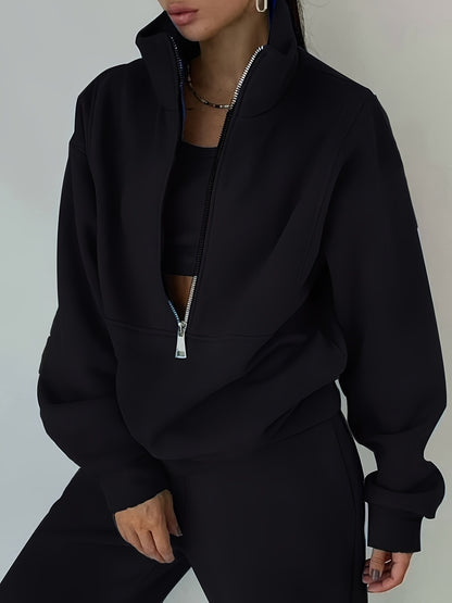 Conjunto polar para mujer de tallas grandes – Sudadera con cremallera y pantalón, atuendo urbano