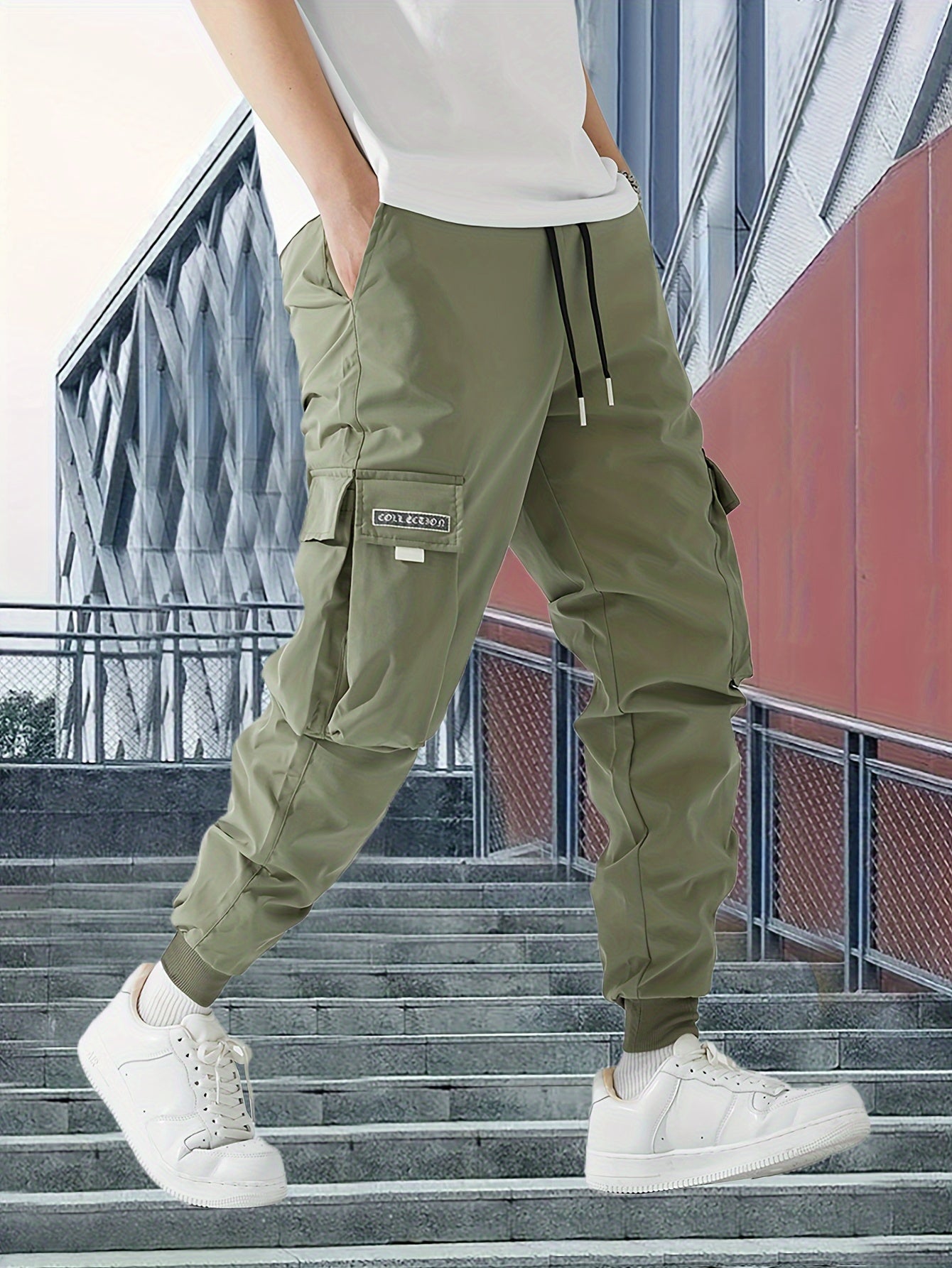 Men’s Olive Cargo Pants – Lightweight Multi-Pocket Streetwear Trousers