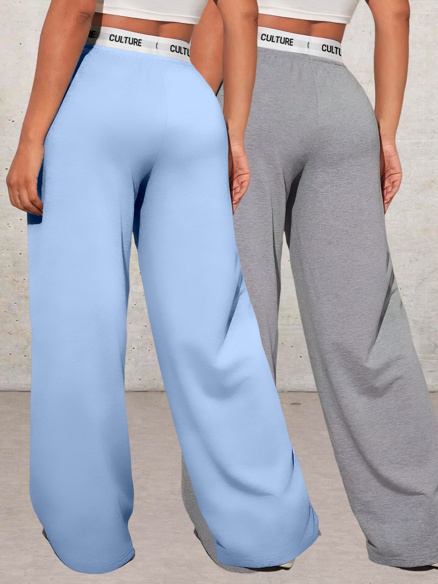 Conjunto de dos piezas con estampado geométrico de amor para mujer – Pantalones de cintura alta y pierna ancha