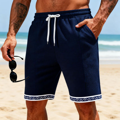 Men’s Waffle Beach Shorts – Breathable Patchwork Summer Fit