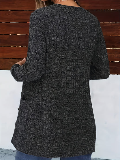Cárdigan elegante con cuello de pico para mujer – Suéter acogedor de otoño con botones