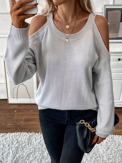Suéter de punto suave para otoño/invierno con cuello redondo elegante para mujer