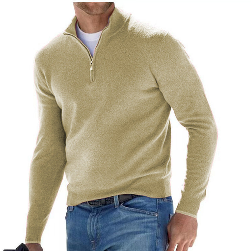 Suéter con cremallera y cuello en V para hombre – Jersey informal con tacto de cachemira para otoño