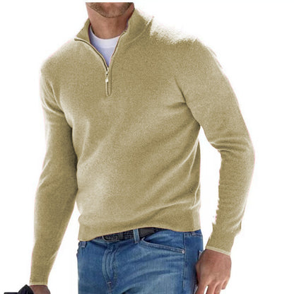 Suéter con cremallera y cuello en V para hombre – Jersey informal con tacto de cachemira para otoño