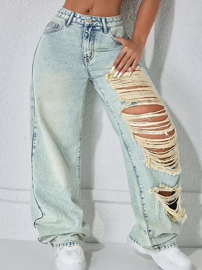 Vaqueros anchos vintage desgastados – Denim clásico lavado azul estilo urbano