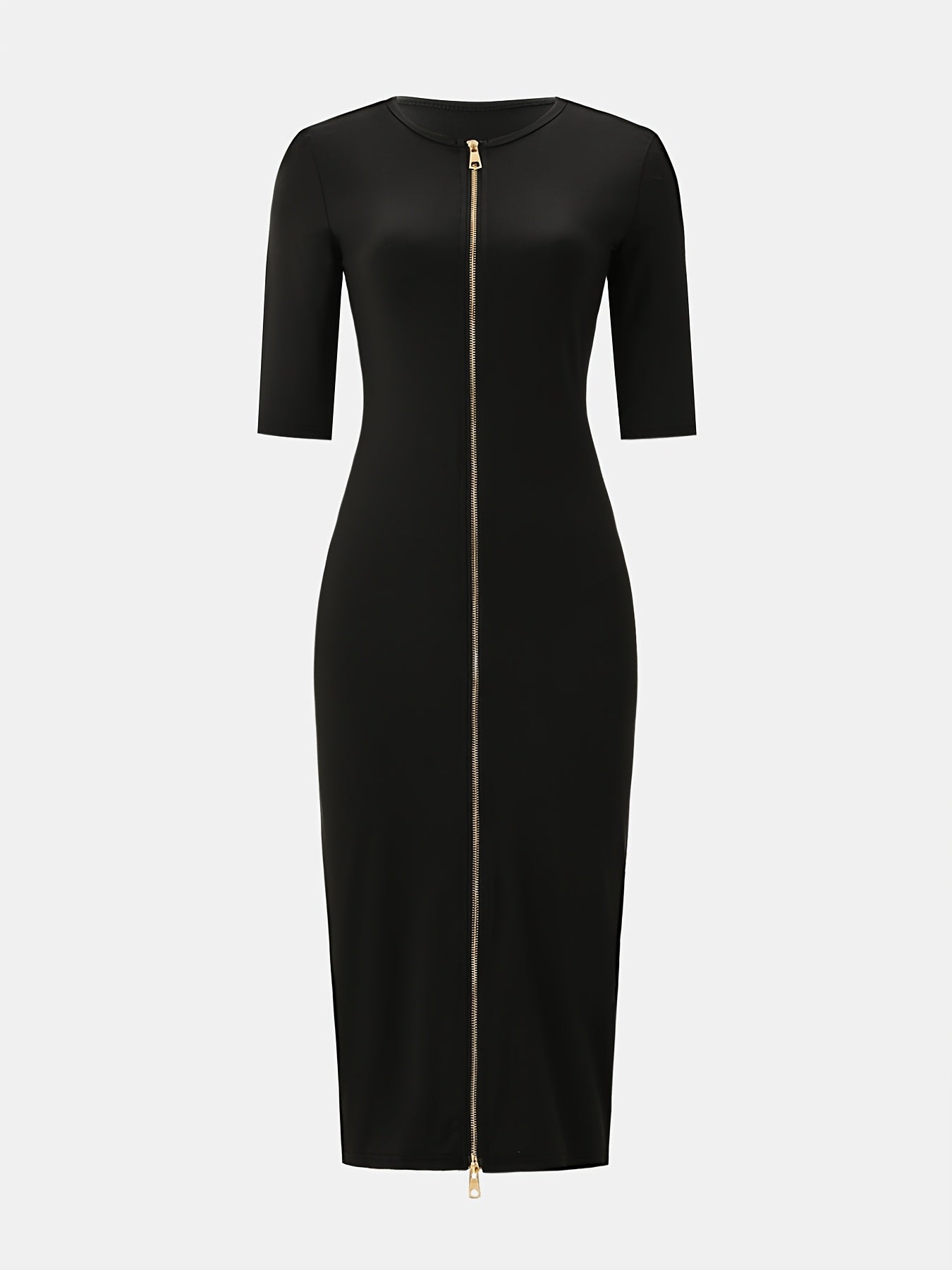 Vestido midi ajustado con cuello barco – Vestido elegante de manga corta con corte entallado