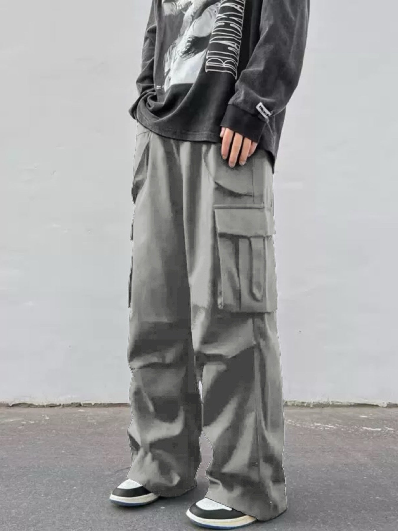 Pantalones paracaídas de pernera ancha para hombre - Pantalones de trabajo informales de tiro medio