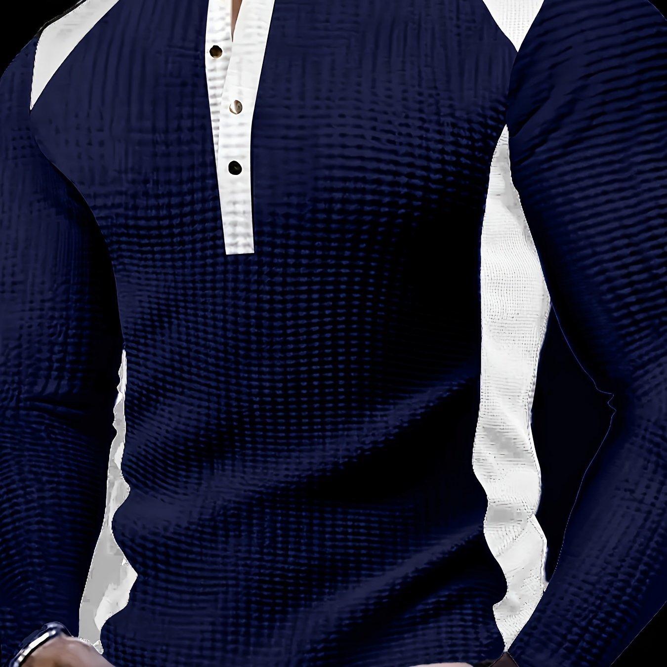 Chemise Henley gaufrée pour homme – Haut boutonnée toutes saisons blanc et noir