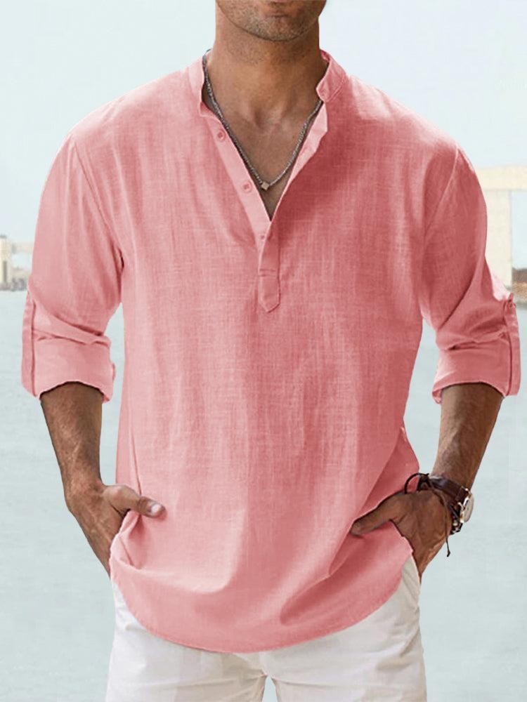 Camiseta deportiva de cuello alto para hombre – Suéter holgado de algodón transpirable