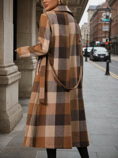 Women’s Lapel Wool-Blend Windbreaker – Lace-Up Double-Breasted Coat