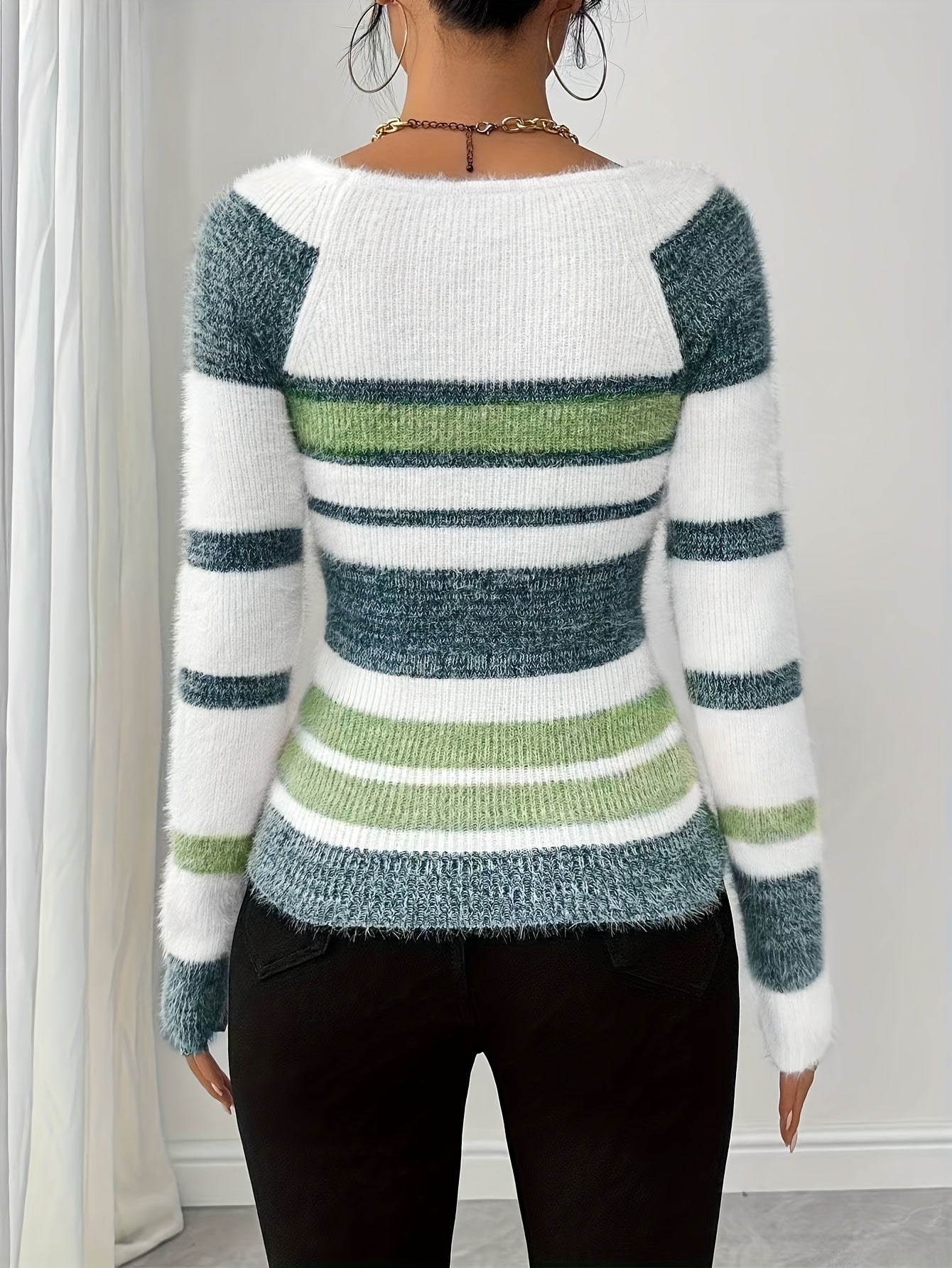 Suéter de felpa con bloques de color para mujer – Sudadera de vellón suave para otoño/invierno