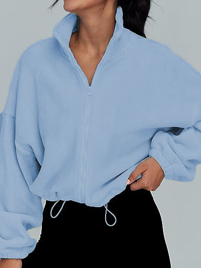 Chaqueta polar de mujer con cremallera – Ropa deportiva informal con cuello alto