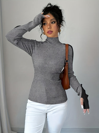 Suéter de cuello alto color block para mujer - Blusa elegante de punto suave