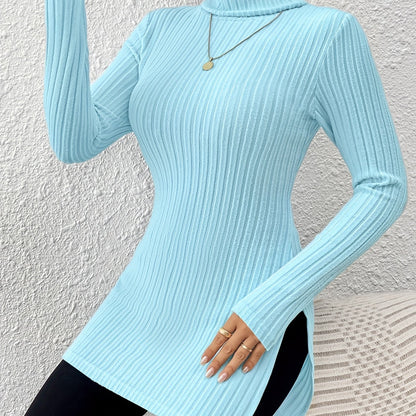 Top de cuello alto elegante para mujer – Tejido suave de manga larga y cuello alto