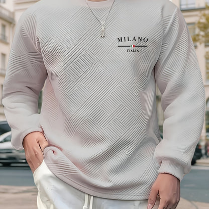 Sudadera jacquard de cuello redondo para hombre – Jersey casual de manga larga con estampado geométrico