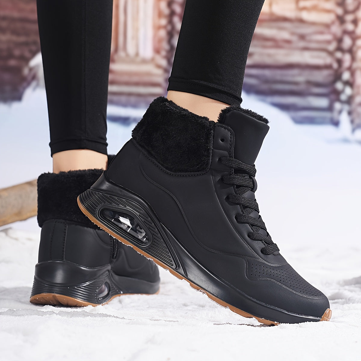 Bottes de neige mi-mollet doublées polaire pour femme – Chaussures d'hiver chaudes avec coussin d'air