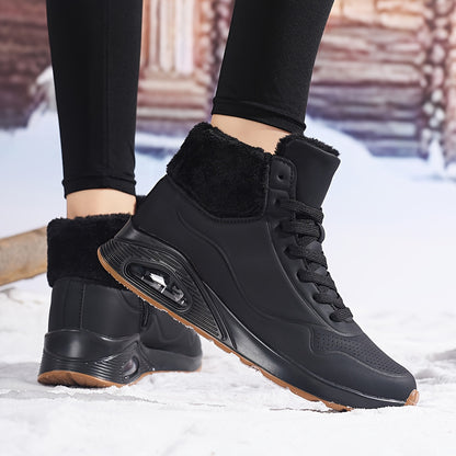 Bottes de neige mi-mollet doublées polaire pour femme – Chaussures d'hiver chaudes avec coussin d'air