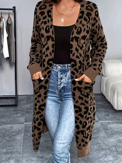 Leopard Print Cardigan – Collarless Cozy Knit Sweater
