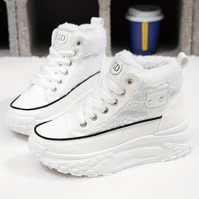 Botas de nieve forradas de felpa para mujer - Zapatos de invierno antideslizantes con suela de PVC