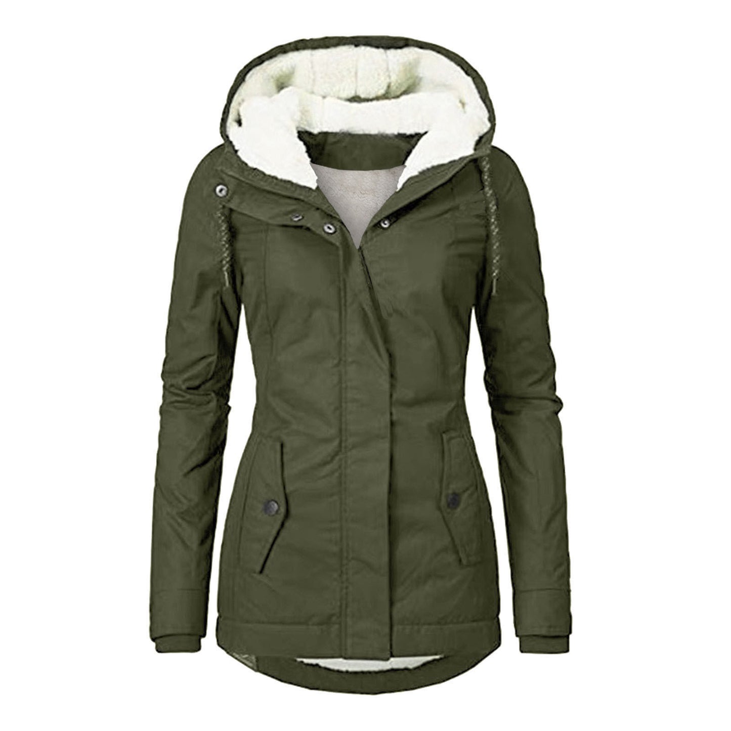 Chaqueta con capucha de vellón acogedor Loom & Soul™ – Abrigo de invierno cálido con cremallera para mujer, con bolsillos y forro de piel sintética