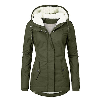 Chaqueta con capucha de vellón acogedor Loom & Soul™ – Abrigo de invierno cálido con cremallera para mujer, con bolsillos y forro de piel sintética