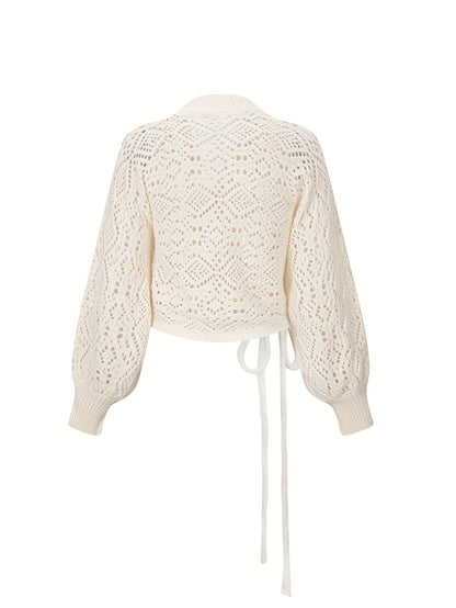 Elegante suéter de cuello en V con mangas farol – Suéter ligero para todas las estaciones