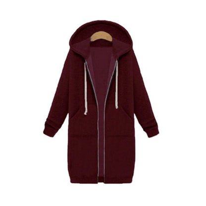 Chaqueta polar con capucha para mujer Loom & Soul – Abrigo largo con cremallera y forro suave, ropa de abrigo casual y cálida