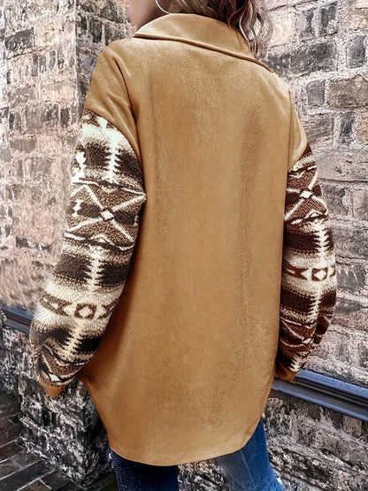 Chaqueta polar geométrica para mujer – Abrigo de invierno cálido con bloques de color